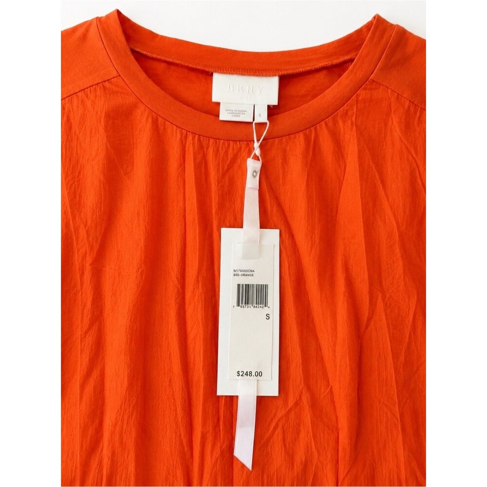 $248 DKNY Pure Mixed Media Top Bright Orange Size Small NWT $248 MSRP - Picture 6 of 9